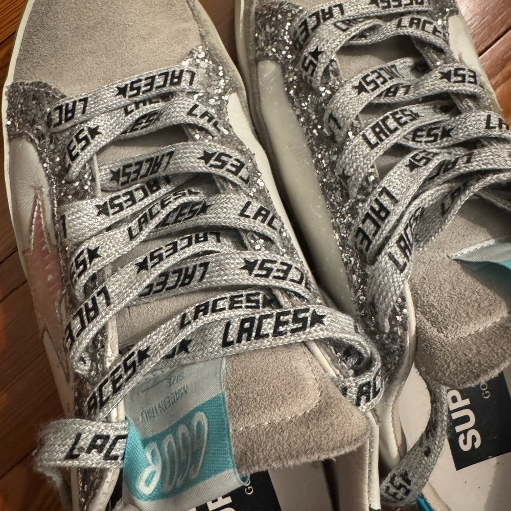 Golden Goose White and Blue Glitter Sneakers - Picture 13 of 14